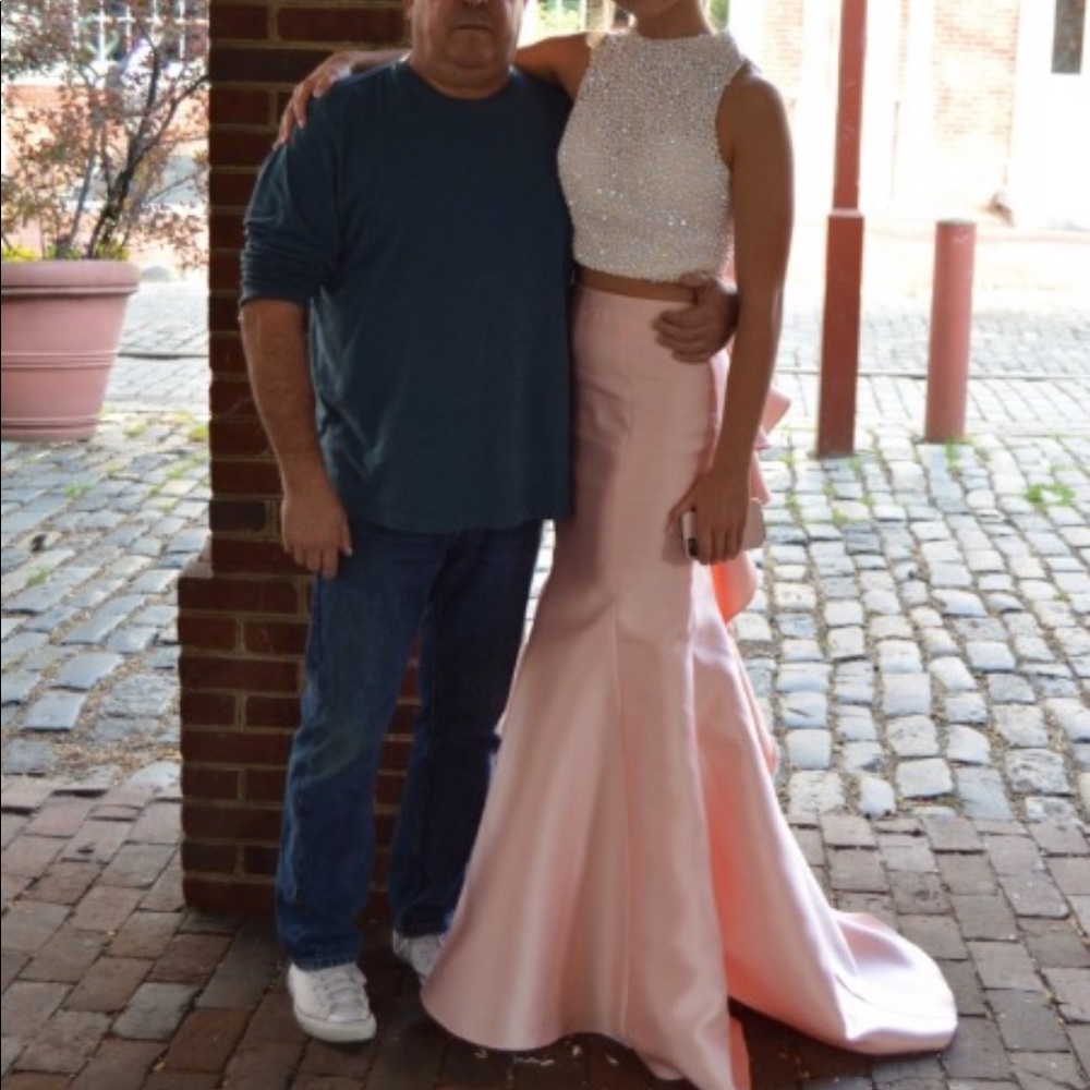 two piece white and pink prom dress